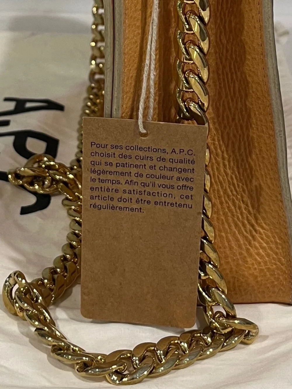 A.P.C. Vachetta Leather Flap Chain Shoulder Bag Tag Attached With Dust Bag Rare